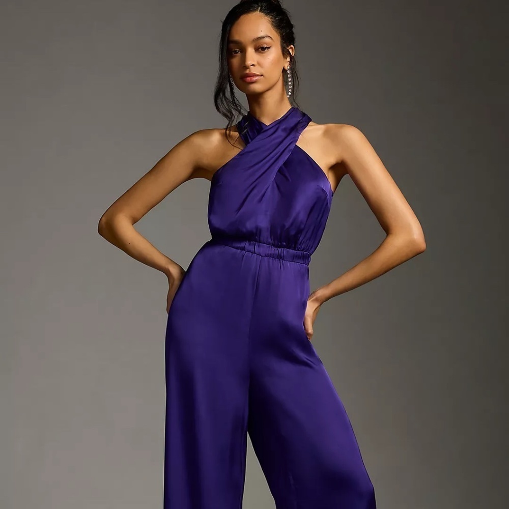 Anthropologie Royal Purple Halter Jumpsuit - Picture 2 of 5